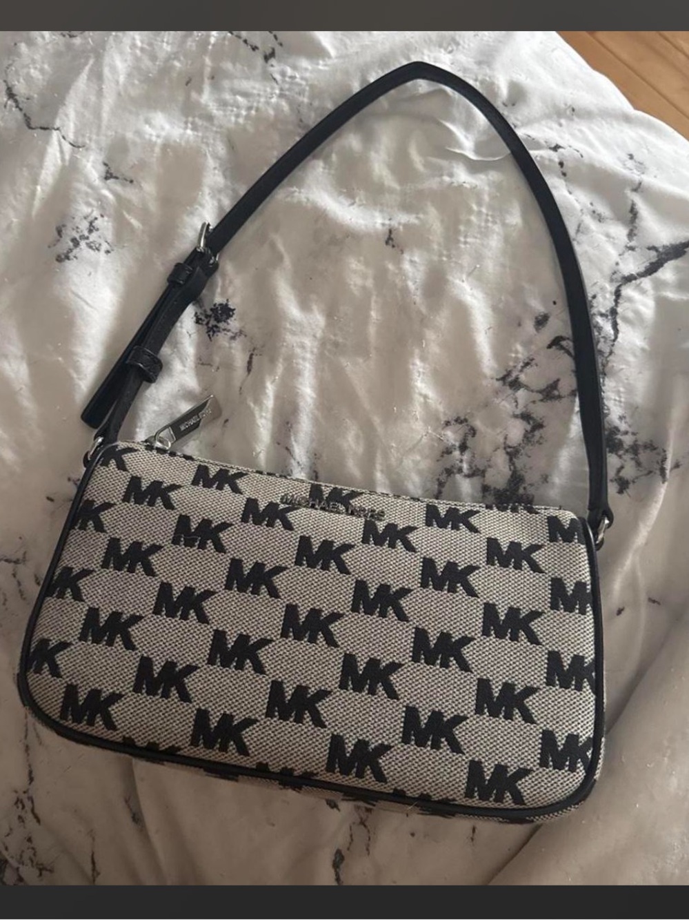 Michael Kors Black and White MK Logo Crossbody Shoulder Bag